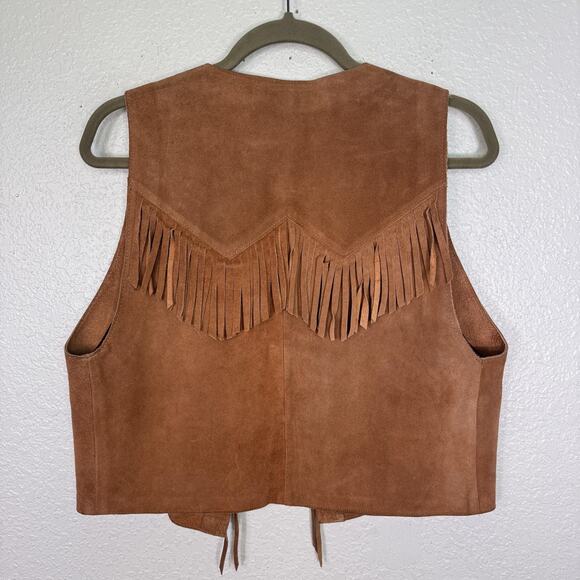 Vintage Suede Fringe Vest Womens Medium Western Leather Concho Tie Front USA - Picture 2 of 14